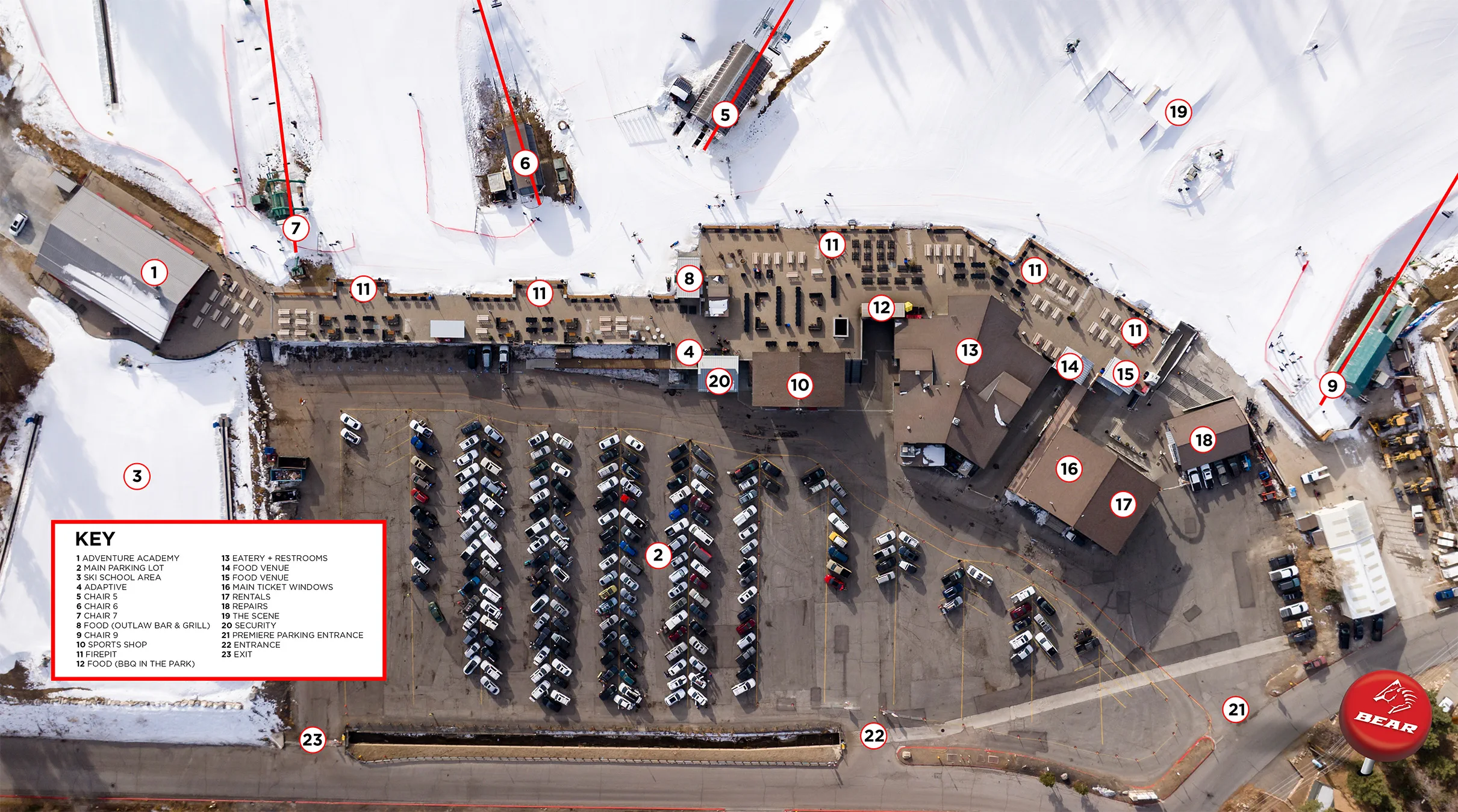 winter base area map of bear mountain ski and snowboard resort